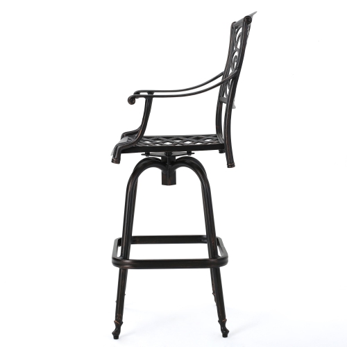 Heavy Duty Cast Aluminum Frame & Fabric Cushion Counter Height Swivel Bar Stool All Weather Patio Furniture Antique Brown Finish for Outdoor Indoor