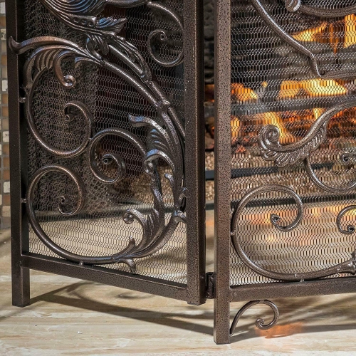 Fireplace Screens Black Gold Finish Fireplace Screen 3 Panel Folding Wrought Iron Arch Scrollwork Fireplace Screen Flat Fireplace Screens Decorative