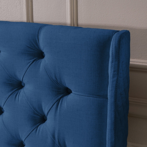 Upholstered Wingback Headboard, Button Tufted Upholstery, Sturdy Structure, King Size, Dark Navy