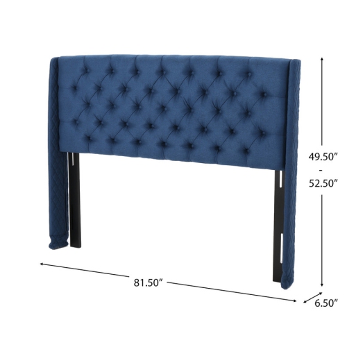 Upholstered Wingback Headboard, Button Tufted Upholstery, Sturdy Structure, King Size, Dark Navy