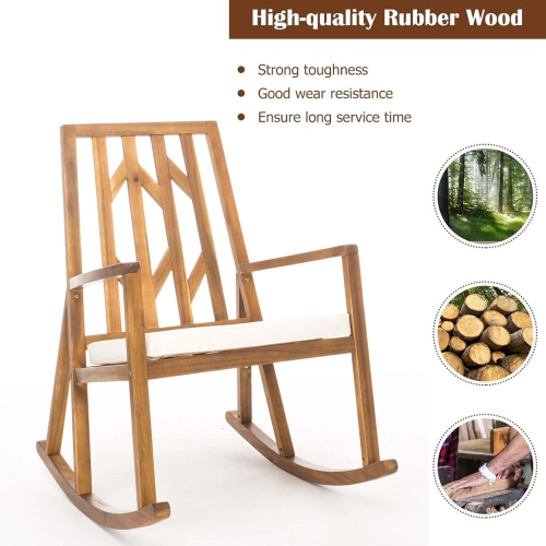 Acacia rocking chair, wooden rocking chair with cushion, rocking chair for porch, garden, terrace, balcony, pool, indoor