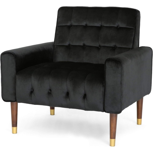 Velvet Armchair, Modern Glam, Button-Tufted, Waffle Stitching, Black
