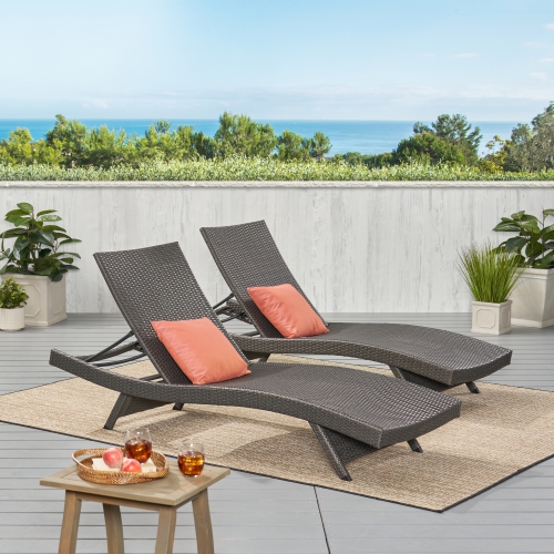 79'' Outdoor Wicker Reclining Lounge Chair Long Reclining Chaise Lounge Set Patio Rattan Double Chaise Lounge Lawn Sunbathing Chairs Beach Pool Backr