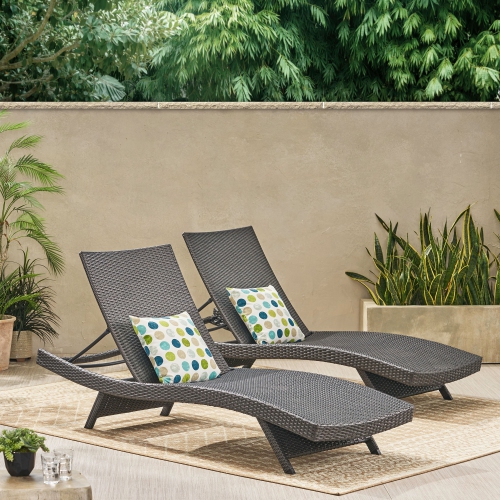79'' Outdoor Wicker Reclining Lounge Chair Long Reclining Chaise Lounge Set Patio Rattan Double Chaise Lounge Lawn Sunbathing Chairs Beach Pool