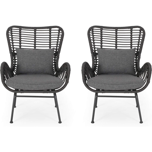 Outdoor Wicker Club Chairs with Cushions, Gray and Dark Gray