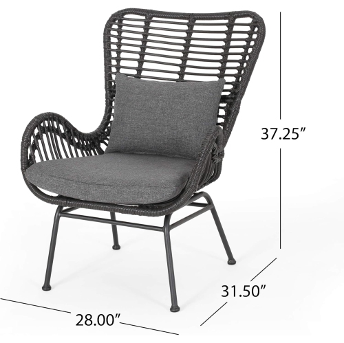 Outdoor Wicker Club Chairs with Cushions, Gray and Dark Gray
