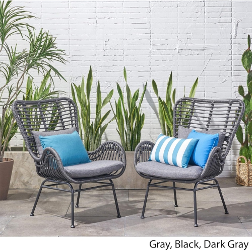 Outdoor Wicker Club Chairs with Cushions, Gray and Dark Gray