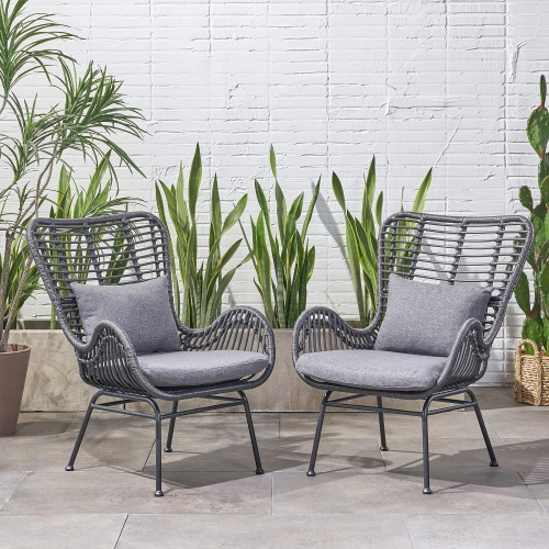 Outdoor Wicker Club Chairs with Cushions, Gray and Dark Gray