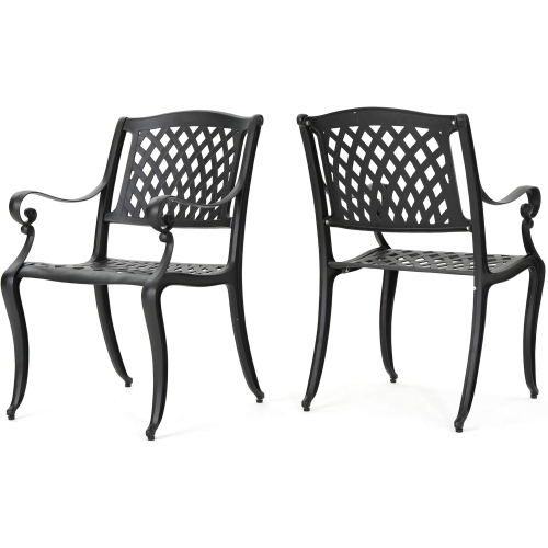 Outdoor Cast Aluminum Chairs, 2-Pcs Set, Antique Matte Black