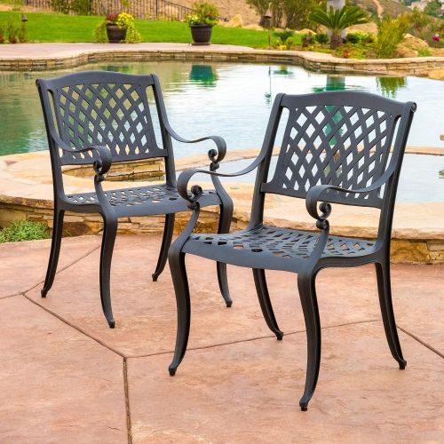 Outdoor Cast Aluminum Chairs, 2-Pcs Set, Antique Matte Black