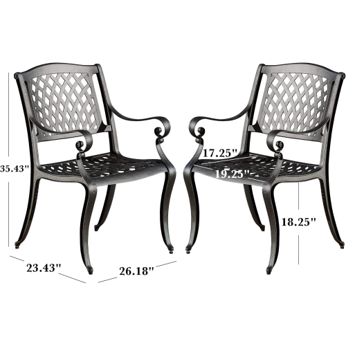 Outdoor Cast Aluminum Chairs, 2-Pcs Set, Antique Matte Black