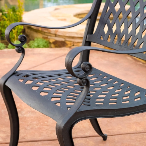 Outdoor Cast Aluminum Chairs, 2-Pcs Set, Antique Matte Black