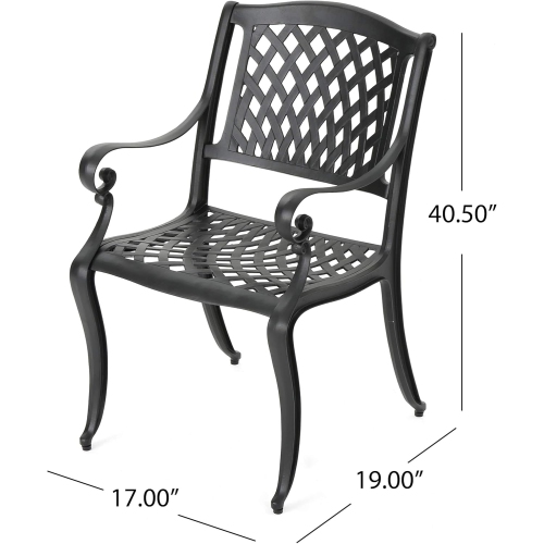 Outdoor Cast Aluminum Chairs, 2-Pcs Set, Antique Matte Black