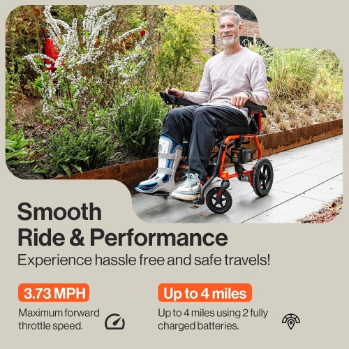 SuperHandy GoRide 2 Electric Wheelchair-Lightweight, Foldable, Dual Brushless Motor, Zero Turn, Electromagnetic Brake, Portable Design for Enhanced