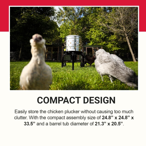 Kitchener Chicken Plucker De-Feather Remover Poultry and Fowl Food Processor Electric Stainless Steel Heavy Duty 1HP 120VAC 280RPM GFCI Connector 92