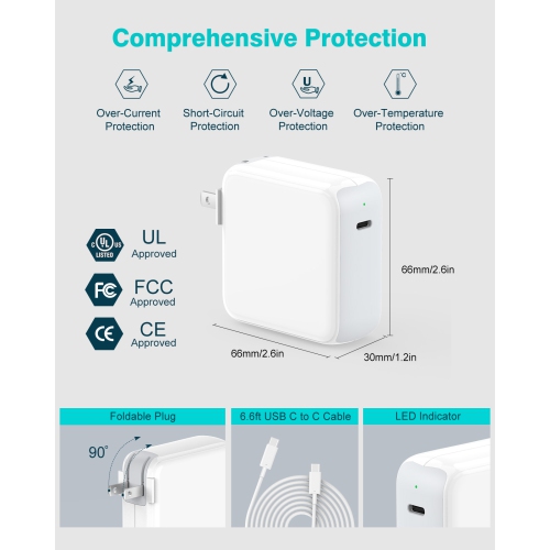 SATURNDOCK 70W USB C Charger for MacBook Air MacBook Pro 13 14 15 16 inch 2024 2023 2022 2021 2020, M1 M2 M3 Laptop USB C Power Adapter, 6.6ft USB C