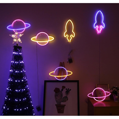 Planet Neon Sign, Night Light Wall Decor for Kids Room Christmas Birthday Wedding Party Decorations, USB/Battery Operated