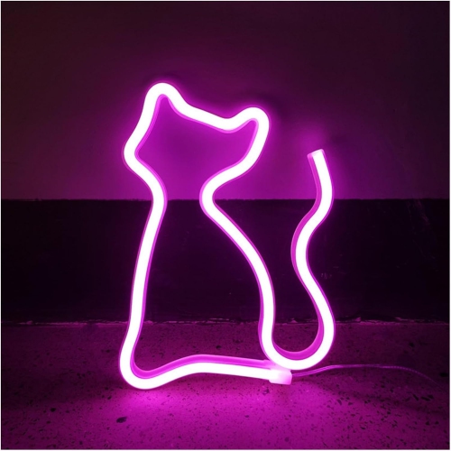 OLLNY DECOR  Cute Cat Neon Sign Neon Sign, USB Or Battery Powered Led Light for Kids Room Decor, Ideal Birthday And Christmas Gift In Pink