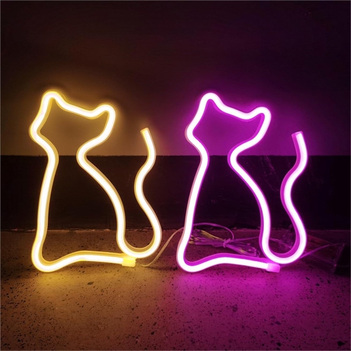 Cute Cat Neon Sign, Pink Neon Sign, USB or Battery Powered LED Light for Kids Room Decor, Ideal Birthday and Christmas Gift