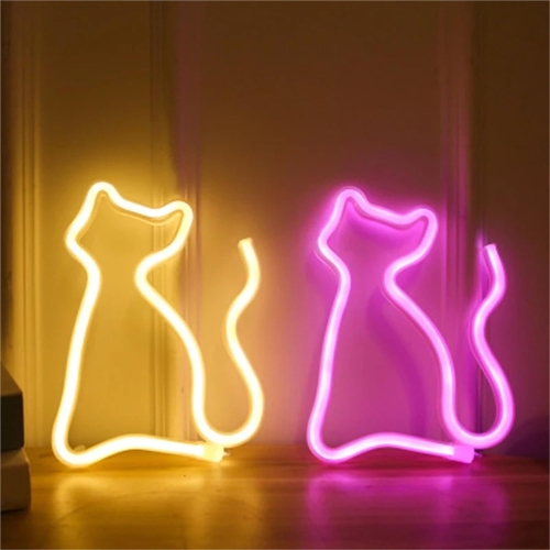 Cute Cat Neon Sign, Pink Neon Sign, USB or Battery Powered LED Light for Kids Room Decor, Ideal Birthday and Christmas Gift