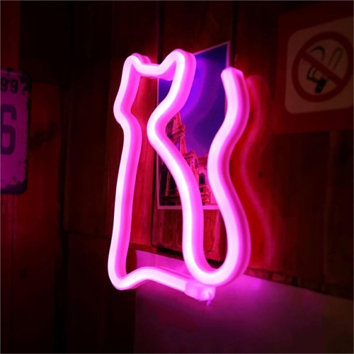 Cute Cat Neon Sign, Pink Neon Sign, USB or Battery Powered LED Light for Kids Room Decor, Ideal Birthday and Christmas Gift