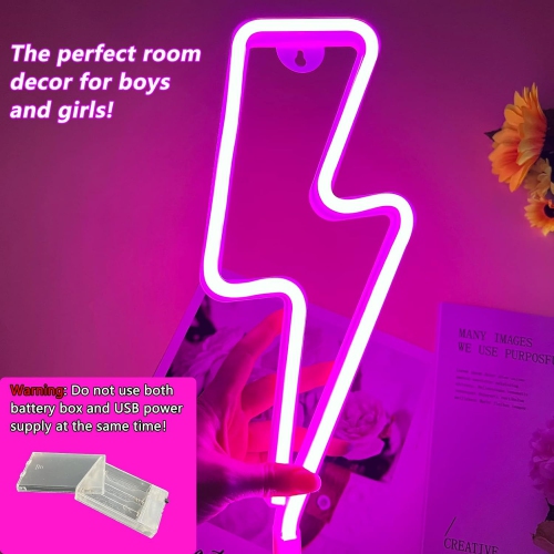1-pcs Neon Signs Lightning Bolt Neon Light Sign for Wall Decor, Battery or USB Powered Led Lightning Light Neon Sign