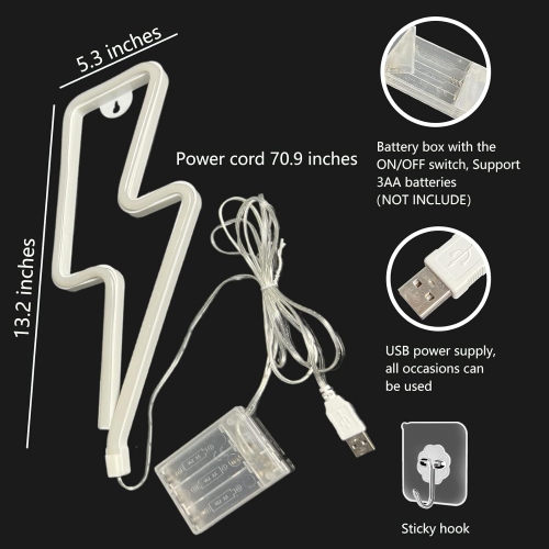 1-pcs Neon Signs Lightning Bolt Neon Light Sign for Wall Decor, Battery or USB Powered Led Lightning Light Neon Sign