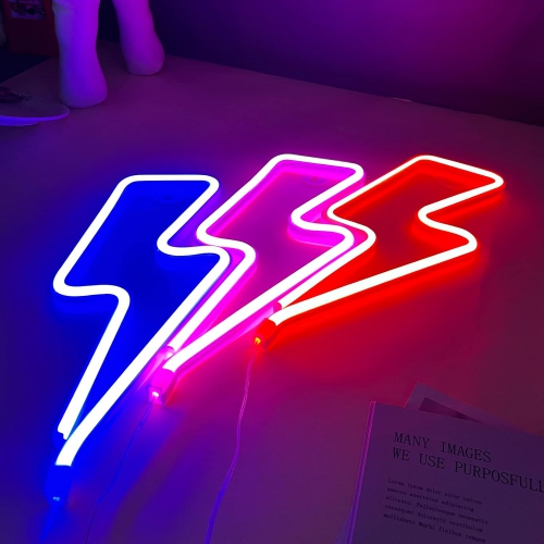 1-pcs Neon Signs Lightning Bolt Neon Light Sign for Wall Decor, Battery or USB Powered Led Lightning Light Neon Sign