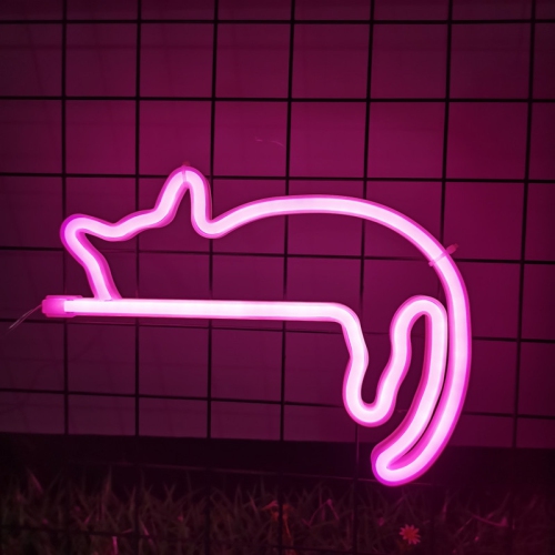 OLLNY DECOR  Cat Neon Sign Classroom Lazy Cat Neon Light Decorations Cat Room Wall Decor Themed Stuff, USB/battery Operated Led Laying Lying Cat Neon