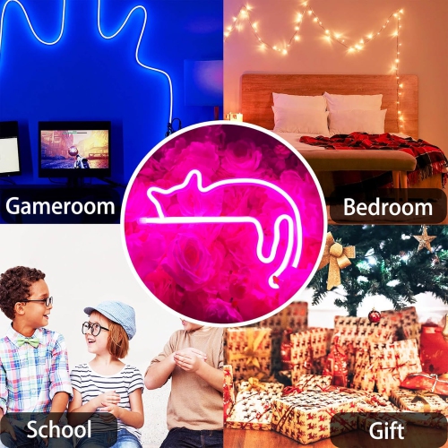Cat Neon Sign Classroom Lazy Cat Neon Light Decorations Pink Cat Room Wall Decor Themed Stuff, USB/Battery Operated LED Laying Lying Cat Neon Sign