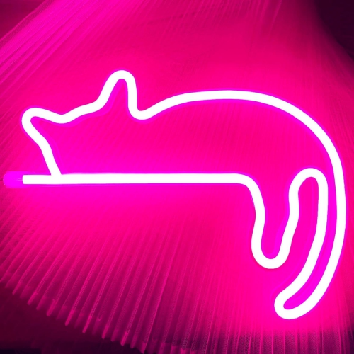 Cat Neon Sign Classroom Lazy Cat Neon Light Decorations Pink Cat Room Wall Decor Themed Stuff, USB/Battery Operated LED Laying Lying Cat Neon Sign