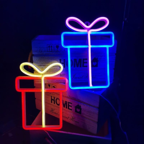 1-pcs Neon Sign, Gift Box Neon Sign LED Neon Light Night Lamp USB Battery Powered Led Neon Light Sign