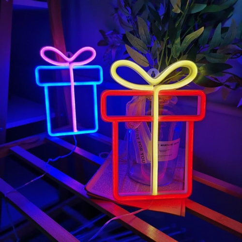 1-pcs Neon Sign, Gift Box Neon Sign LED Neon Light Night Lamp USB Battery Powered Led Neon Light Sign