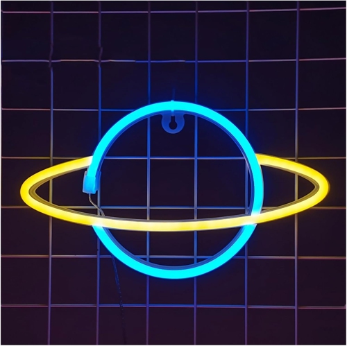 HTUTWOO  Planet Neon Sign, Night Light Wall Decor for Kids Room Christmas Birthday Wedding Party Decorations, USB/battery Operated