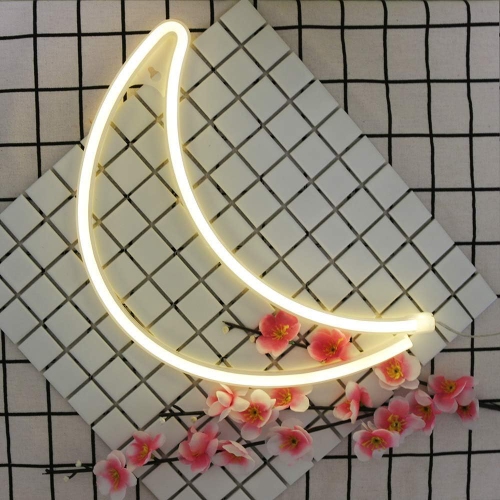 Neon Sign, Moon Neon Sign LED Neon Light Night Lamp USB Battery Powered Led Neon Light Sign Bedroom Wall Decor