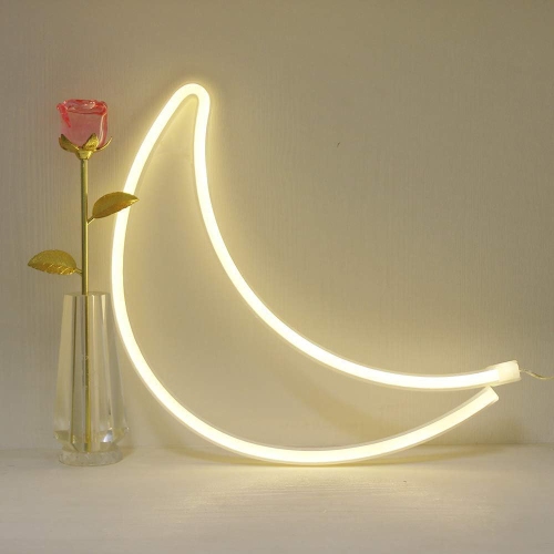 Neon Sign, Moon Neon Sign LED Neon Light Night Lamp USB Battery Powered Led Neon Light Sign Bedroom Wall Decor