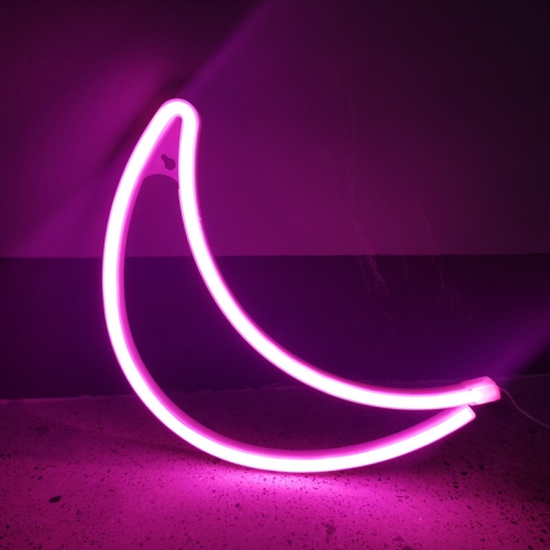 OLLNY DECOR  Neon Sign, Moon Neon Sign Led Neon Light Night Lamp USB Battery Powered Led Neon Light Sign Bedroom Wall Decor