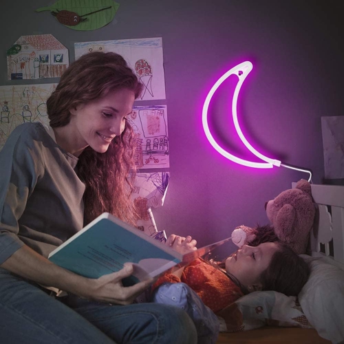 Neon Sign, Moon Neon Sign LED Neon Light Night Lamp USB Battery Powered Led Neon Light Sign Bedroom Wall Decor