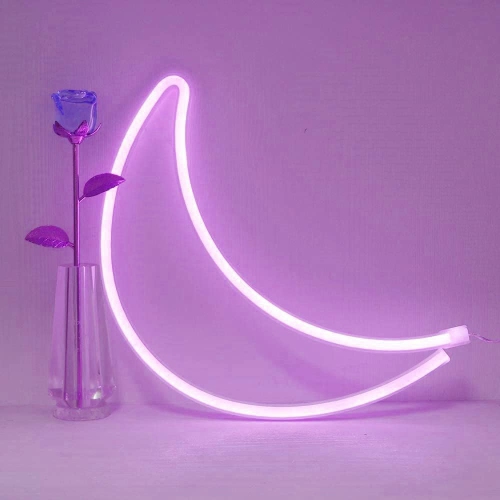 Neon Sign, Moon Neon Sign LED Neon Light Night Lamp USB Battery Powered Led Neon Light Sign Bedroom Wall Decor