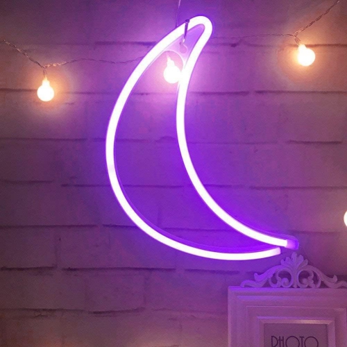 Neon Sign, Moon Neon Sign LED Neon Light Night Lamp USB Battery Powered Led Neon Light Sign Bedroom Wall Decor