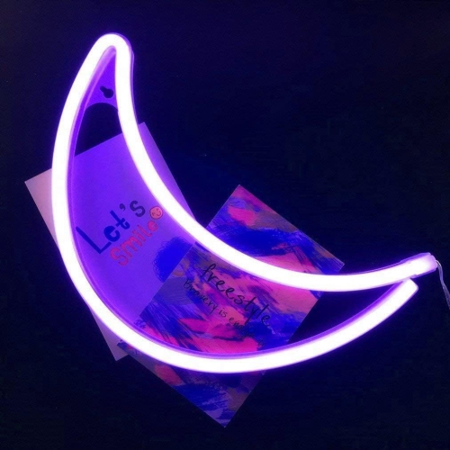 Neon Sign, Moon Neon Sign LED Neon Light Night Lamp USB Battery Powered Led Neon Light Sign Bedroom Wall Decor