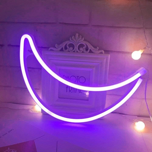 Neon Sign, Moon Neon Sign LED Neon Light Night Lamp USB Battery Powered Led Neon Light Sign Bedroom Wall Decor