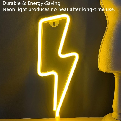 1-pcs Neon Signs Lightning Bolt Neon Light Sign for Wall Decor, Battery or USB Powered Led Lightning Light Neon Sign