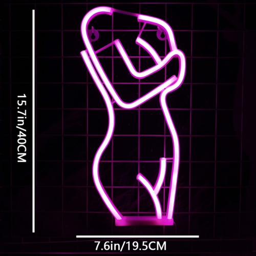 1-pcs Sexy Lady Body Neon Sign, USB/Battery Powered Pink LED Wall Decor for Bedroom, Man Cave, Bar, Party