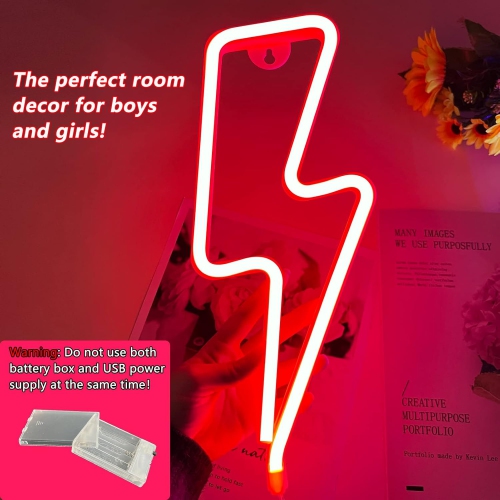 1-pcs Neon Signs Lightning Bolt Neon Light Sign for Wall Decor, Battery or USB Powered Led Lightning Light Neon Sign