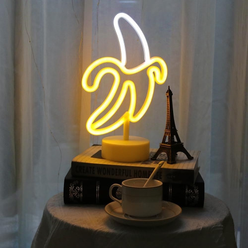 1 panneaux lumineux au néon en banane LED lampes de chevet néon Pile et USB Power Lampes bananes créatives pour chambre de bébé, cadeau de décoration