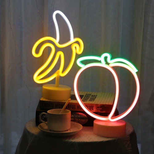 1 panneaux lumineux au néon en banane LED lampes de chevet néon Pile et USB Power Lampes bananes créatives pour chambre de bébé, cadeau de décoration