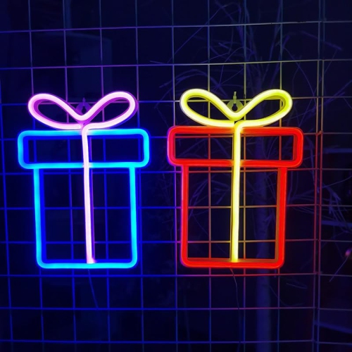 1-pcs Neon Sign, Gift Box Neon Sign LED Neon Light Night Lamp USB Battery Powered Led Neon Light Sign