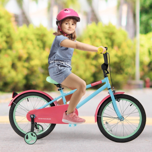 Costway 18" Kids Bike with Adjustable Saddle Handlebar Removable Training Wheels Handbrake