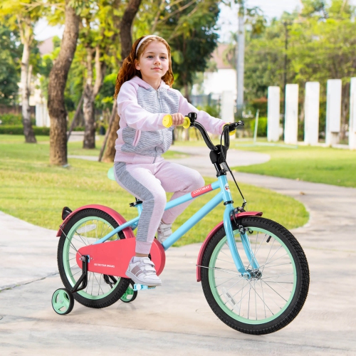 Costway 18" Kids Bike with Adjustable Saddle Handlebar Removable Training Wheels Handbrake